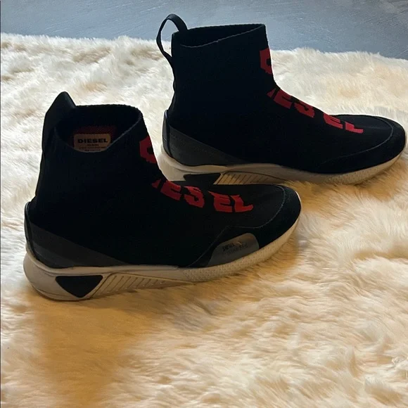 Diesel Black and Red High-Top Sneakers - was $275